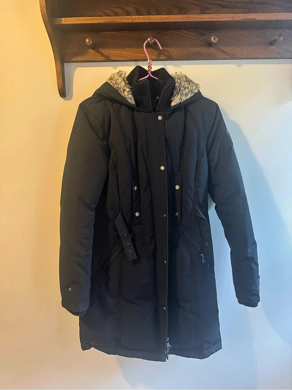 Vince Camuto Hooded Faux Fur Trim Puffer Coat Women's Black